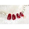 24 Pieces Deep Mocha round head medium length nail art tips that look glossy and white, bridal single color nail tips (red)