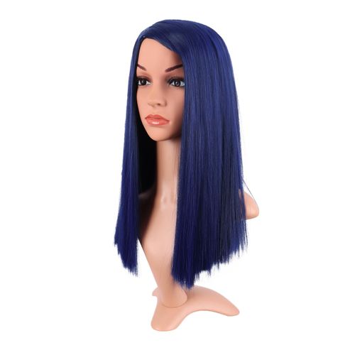 MapofBeauty 16 Inches / 40 cm Cosplay Costume Anime Wig Straight Medium Long Synthetic Fibre for Parties Game Wig (Dark Blue)