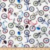 Elizabeth's Studio in Motion Bicycles White, Fabric by The Yard