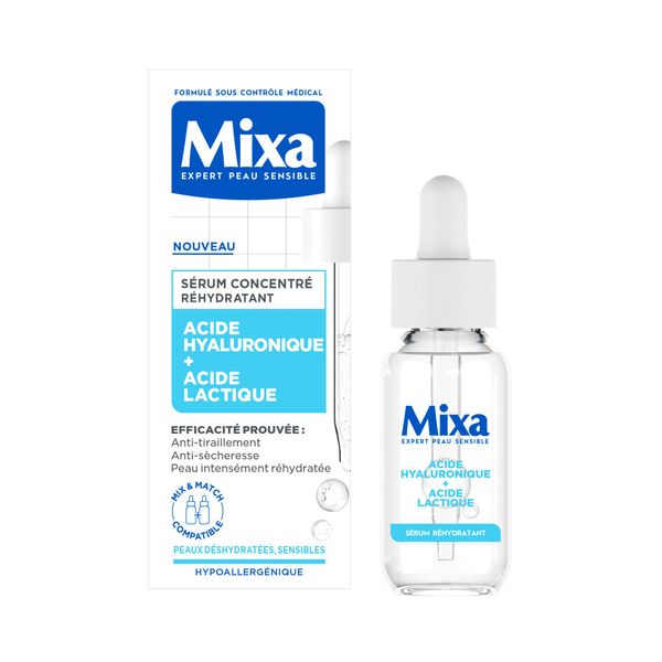 Mixa - Feuchtigkeitsspendendes Serumkonzentrat – für dehydrierte und empfindliche Haut – angereichert mit Hyaluronsäure und Milchsäure – 30 ml