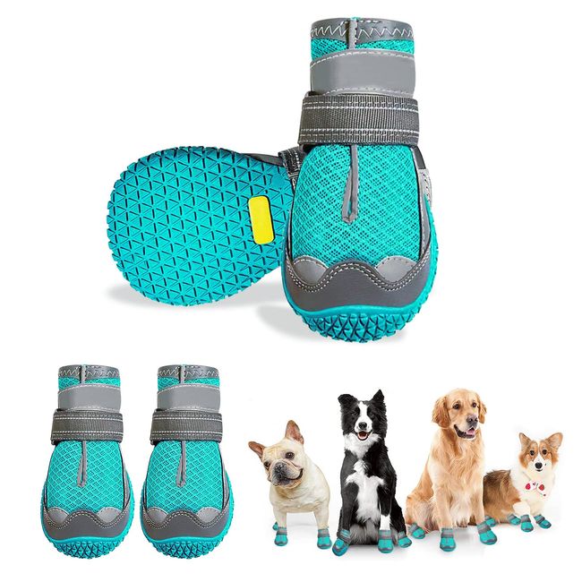 Havenfly 4 Stück Hundeschuhe Pfotenschutz, Breathable Hundestiefel mit Anti-Rutsch Sohle und Reflektierendem Riemen für Hunde Outdoor-Sport (4 Stück, Größe 6(Breite 6.cm) for 23.6-30.8kg)