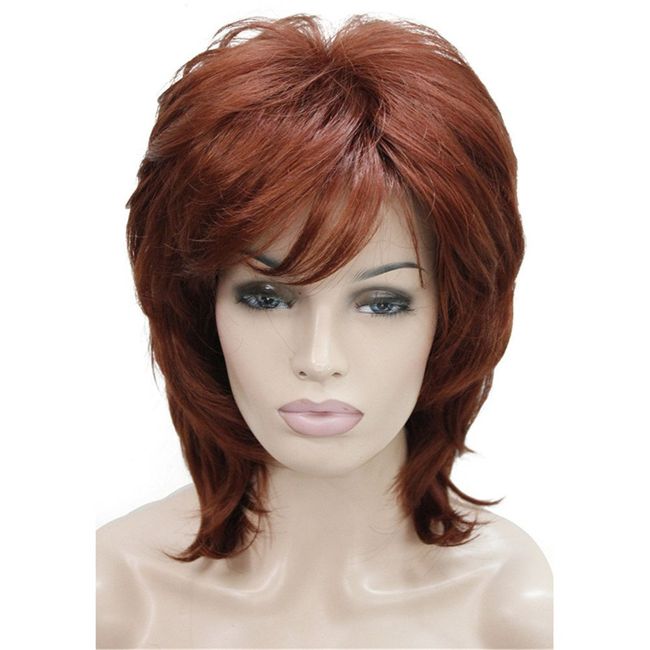 Aimole Soft Shaggy Layered Medium Length Classic Cap Synthetic Women Wigs(130-Fox Red)