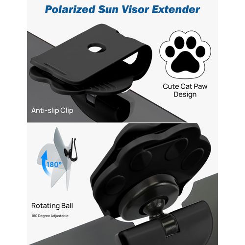 JOYTUTUS Sun Visor for Car, Polarized Sun Visor Extender for SUV, Cat Paw Clip Sun Visor Extender, Universal UV400 Car Visor Extension Anti-Glare, Protect from Sun Glare/UV Ray/Stray Light (Black)