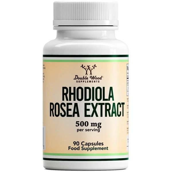 Double Wood Rhodiola Rosea | 90 Kapseln Rhodiola Rosea Komplex – 500 mg Rosenwurz pro Portion | Hochdosierte Rhodiola Rosea | Gentechnik- und Glutenfrei | Hergestellt in Großbritannien