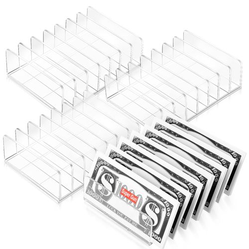 Geetery 4 Pcs Acrylic Cash Tray for Cash Stuffing Mail Sorter Organizer Desk Organizer for Sorting Mail Clear Envelope Organizer for Desk Cash Envelope Bill Business Card Eyeshadow Palette (7 Slot)