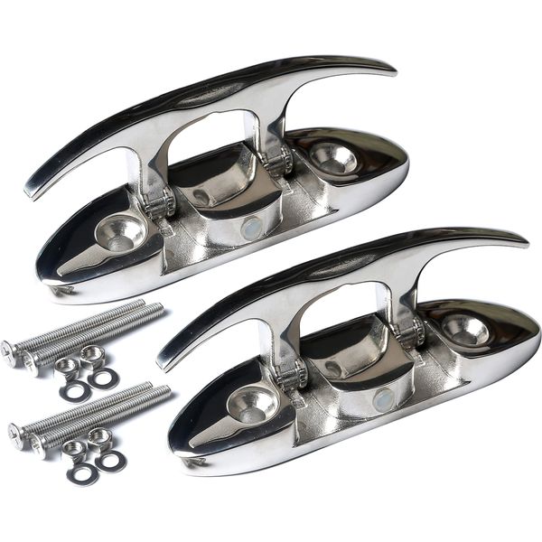 Boat Folding Cleats 4-1/3 inch Marine Dock Cleats Flip Up Boat Cleats Stainless Steel,with Installation Accessories Pair