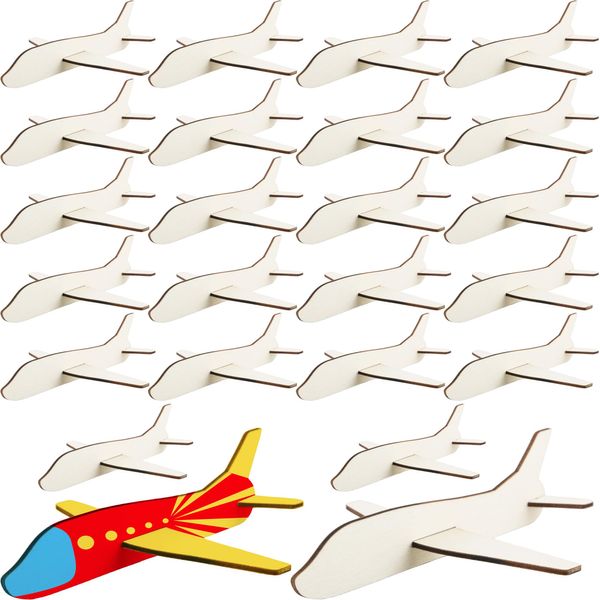 Feradny 24 Pack Unfinished Wooden Airplane Model Toys DIY Model Planes Wood Plane kit Handcraft Plane to Paint for Kids School Art Activity Birthday Carnival Party (Color Style 3)…