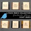 BLUEBYRD SOAP Men's Bar Soap Gift Set (6 Bars)- Natural Bar Soap - Masculine Scent Variety Pack -Pine Tar Soap, Bay Rum Soap, Exfoliating Soap, Charcoal Soap, Sandalwood, Citrus Cedar Sage