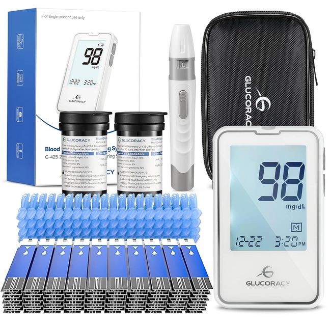 Kit Monitor Glucosa con 100 Tiras y Lancetas Glucometro Estuche Viaje Para Home