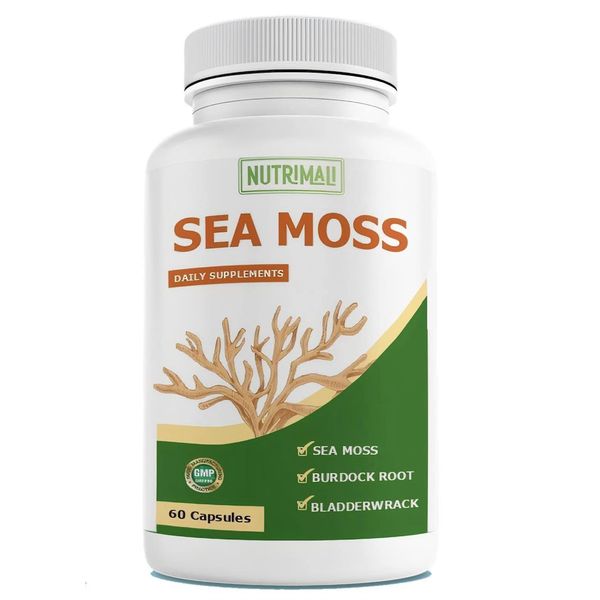 NutriMali Sea Moss, Bladderwrack and Burdock Root Capsules - 60 Capsules Vegan | High Strength Organic Sea Moss | Over 90+ Essential Vitamin and Nutrients, Support Overall Wellbeing