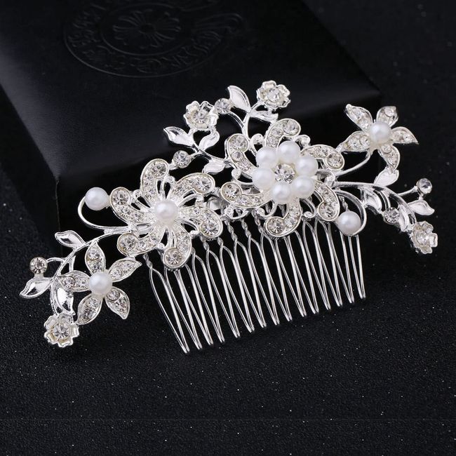 Bridal Wedding Hair Clip Comb,Pearl Wedding Hair Accessories,Bridal Decoration Hair Comb Headpiece for Women Girls Brides Bridesmaids Sparkly Beautiful Jewelry Hairpins (# 1)