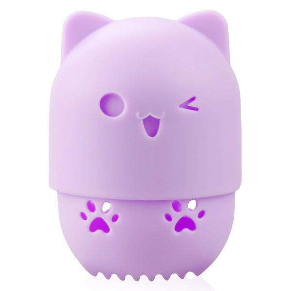 Makeup Sponge Case - Marshmallow Sponge For Travelling In Cat Shape(Purple)