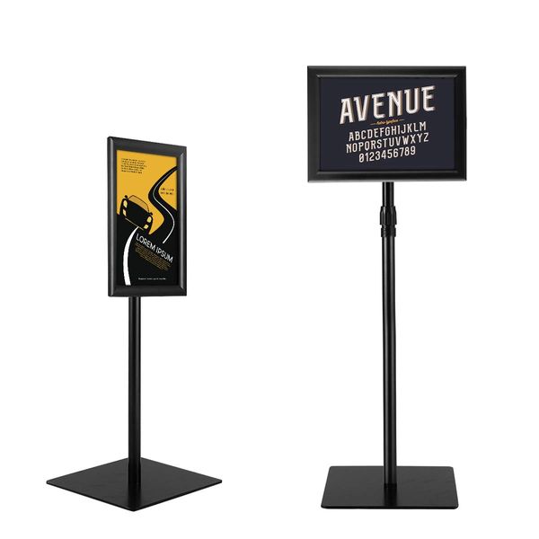 DREAMADE Präsentationsständer A4, Werbeständer Plakatständer Poster Ständer, Ständer mit Poster Rahmen und Schild, Infoständer höheverstellbar und schwenkbar (Schwarz)