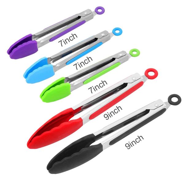 Kitchen Tongs with Silicone Tips - ForTomorrow Set of 5, 7 9 Inch Premium Silicone Tipped Tongs for Cooking Heat Resistant, Serving Food, BBQ