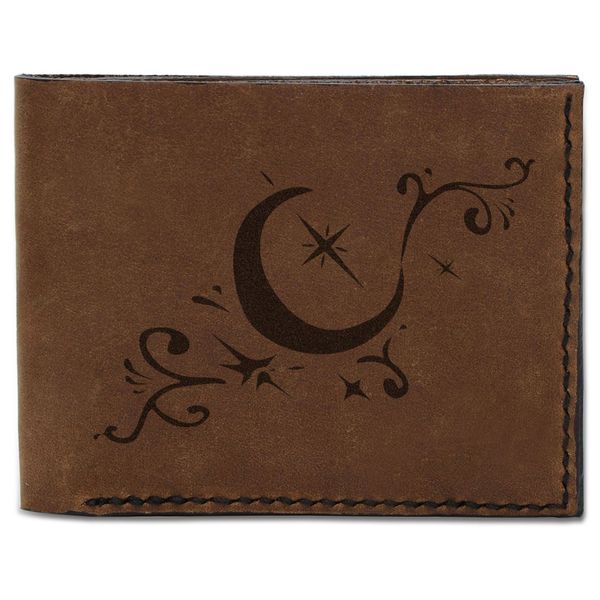 Men's Crescent Moon & Star Tattoo-3 Genuine Pull-up Leather Wallet MHLT_03