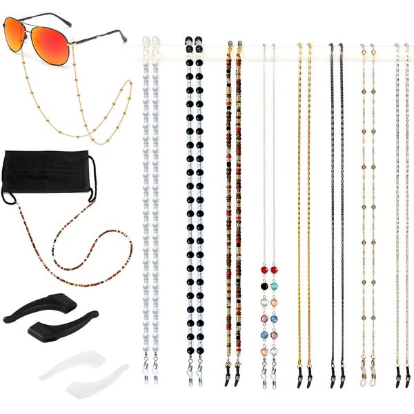 Damanse Eyeglass Chain,8 Pcs Eye Glasses Strap Holders around Neck For Women & Girls,Beaded Glasses Chain Sunglasses Mask Necklace Lanyard