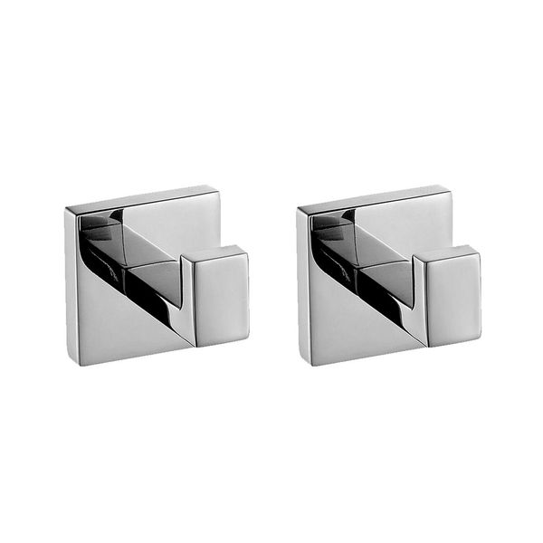 Aothpher Hand Towel Hook 2-Pack SUS304 Stainless Steel Bath Robe Hook Wall Mounted Modern Square Coat Hook, Polished Chrome Finish