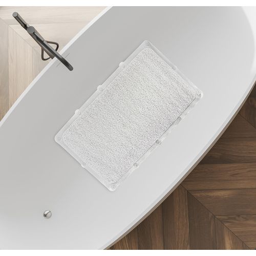 Splash Home Loofa Bathtub Mat Non-Slip, Shower Mat with 12 Suction Cups Bath Mat for Tub, 30 L x 17 W Inches, PVC - Clear