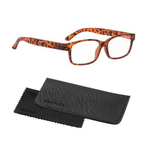 PROFLEX Safari Reading Glasses - anti-headache, BluOptix blue light blocking, spring hinges, tough impact & scratch resistant, unisex (mens + womens), stylish (TS; +2.0)