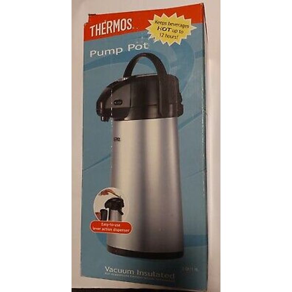 Thermos Air Pot Stainless Steel 2 Qt 1.9L Pump Coffee Server Swivel Pre Owned