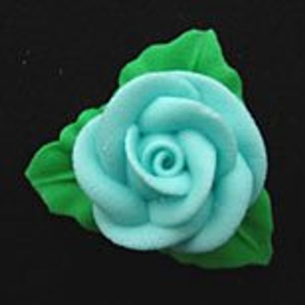 Item#38771 - Blue Rose W/3 Leaves Royal Icing Cake/Cupcake Decorations 12 Ct