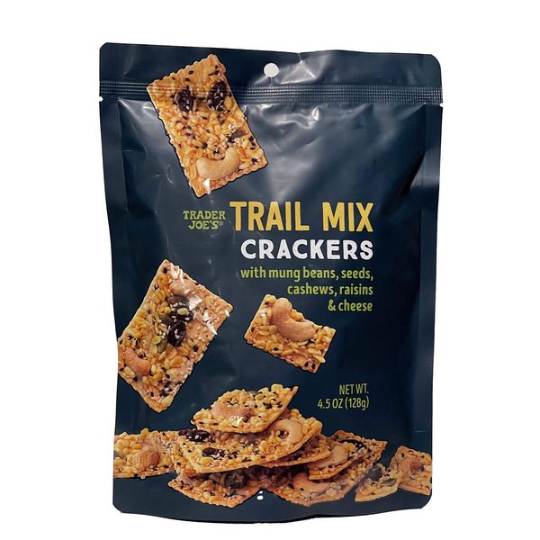 Trader Joe's Trail Mix Crackers with Mung Beans, Seeds, Cashews, Raisins & Cheese - 4.5oz (128g)