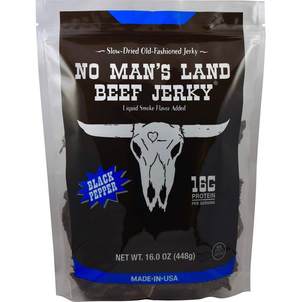 No Man’s Land BLACK PEPPER Beef Jerky High Protein Low Calorie Low Carb Beef Snack 16oz Bag