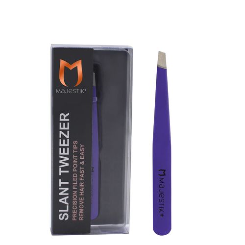 Slant Tweezers - Majestik+ Professional Stainless Steel Slant Tip Tweezer - The Best Precision Eyebrow Tweezers for Your Daily Beauty Routine! in Purple