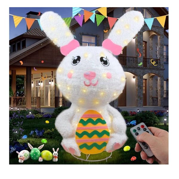MZD8391 3.3FT Lighted Easter Bunny Decorations Outdoor Indoor Remote Control Kit