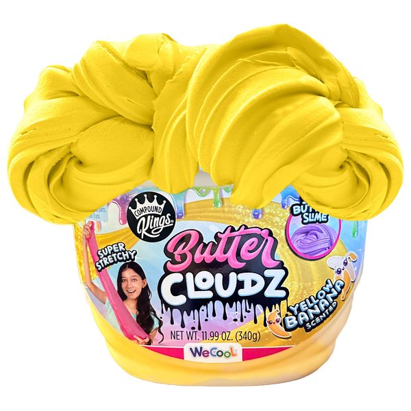 COMPOUND KINGS Fluffy Butter Cloudz Compound Bucket for Girls & Boys | Sensory Toys | Non-Toxic & Non-Sticky | Stress Relieving Tactile | Yellow Banana Slime Gift