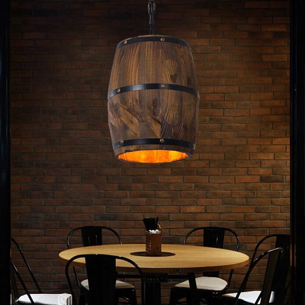 Hanging Light Wine Wood Barrel Pendant Light Fixture Ceiling Lamp Bar Cafe Light