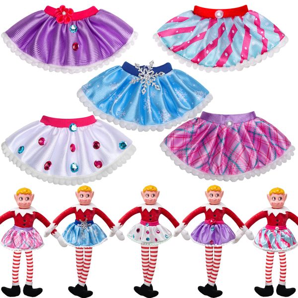 JOYIN 5 Pcs Christmas Dance Skirt Set for Doll, Doll Clothing Doll Outfits Accessories for Christmas Holiday Doll Accessory Doll Christmas Decorations