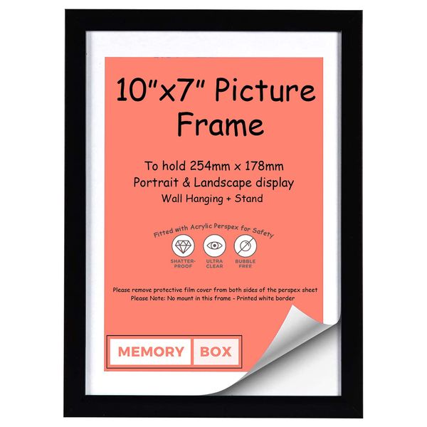 MDF 20mm Photo Frame, Picture Frame, Document frame, Certificate Frame - 10" x 7" (25.4 x 17.8cm) Black Colour - Wall Mountable & Freestanding