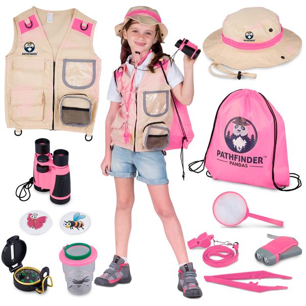 Explorer Costume Kids with Safari Vest & Hat – Kids Explorer Kit & Bug Hunting Kits for Children with Kids Binoculars, Bug Catcher for Kids, Magnifying Glass Outdoor Toys for 3+ Year Old Boys Girls