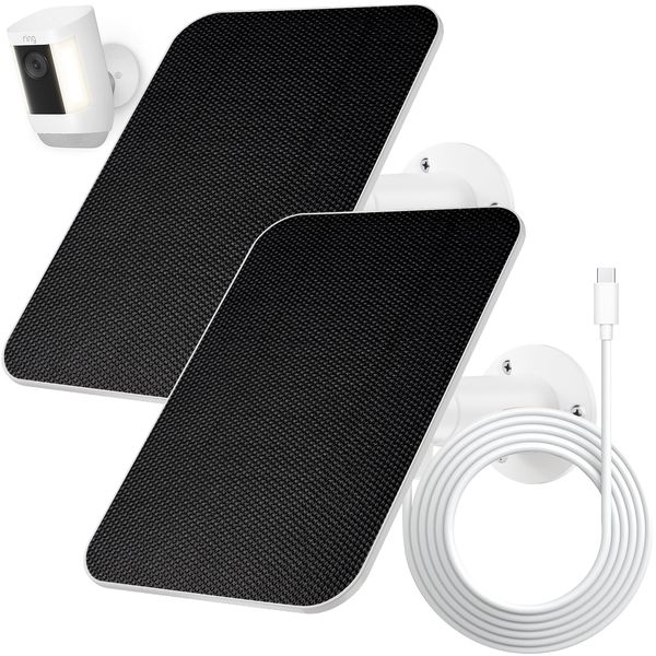 2 Pack Solar Panel Compatible with Ring Spotlight Cam Plus/Pro(Battery), 4W Solar Panel for Ring Camera with 13Ft/4M Cable Power Your Ring Surveillance Cam Continuously, IP65 Waterproof Solar Charger