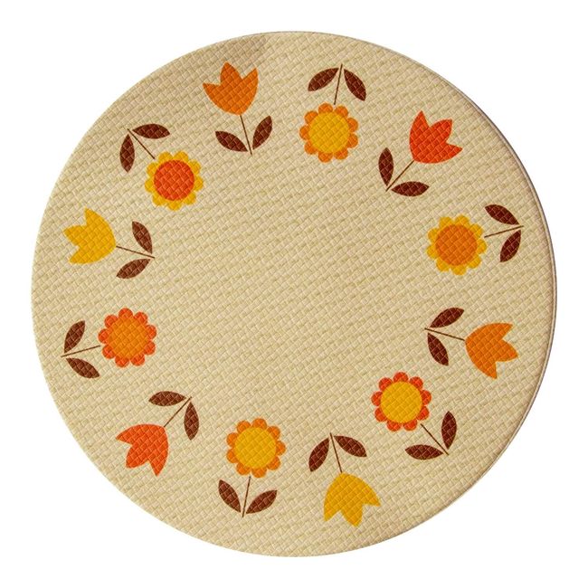 OKA Dry Clean Round Mat, Retro Garden, Approx. 15.7 x 15.7 inches (40 x 40 cm), Orange (Chair Mat, Accent Mat, Picnic, Outdoor)