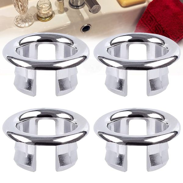 4 Pieces Sink Overflow Ring, Overflow Cap Cover Chrome Sink Insert in Hole, Round Basin Overflow Trim Overflow Drain Cover for Bathroom Kitchen, 30mm Silver