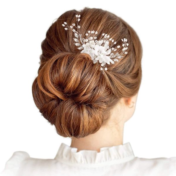 [Cocomoa] Hair Ornament, Hair Accessories, Wedding Hair Clip, Headdress Flower, Pearl, Hairpin, Wedding, Gift Box Included, Professional Hair & Makeup Recommended, (C)