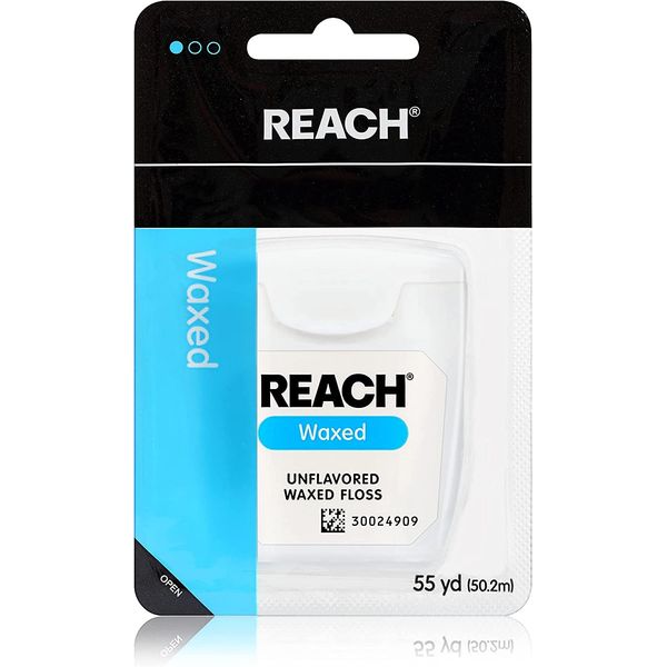 Reach Unflavored Waxed Dental Floss for Oral Care & Removal of Plaque & Food from Teeth & Gum Line, Accepted by The American Dental Association (ADA), Unflavored, 55 yds (Pack of 6)