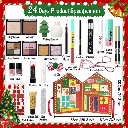 Makeup Advent Calendar 2024, 24 Days Christmas Gift Makeup Sets For Women, UCANBE 2024-2025 Xmas Countdown Calendar Full Makeup Kits Beauty Makeup & Cosmetic For Teens, Girls Gift