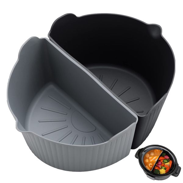 Slow Cooker Liner, Silicone Slow Cooker Divider Liners for Crockpot 6-7QT, 2pcs Reusable Slow Cooker Divider, Slow Cooker Accessories for Home Kitchen (Black+Grey)