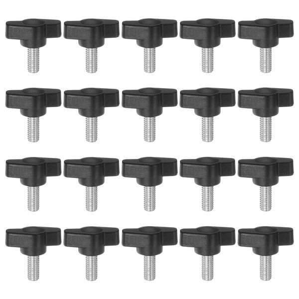 sourcing map 20pcs Tee Wing Knobs Thumb Screws M6 x 12mm Standard Male Thread Plastic T Knobs Handles Hand Clamping Knobs Grip Thumbscrew, Black