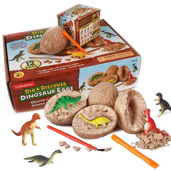 ShellKingdom 3D Dinosaur Fossil Egg Digging Kit, 12 PCS Unique Dino Eggs and Discover 12 Cute Assorted Dinosaur, Novelty Excavation Toy for Party Favor Easter Egg Science Play