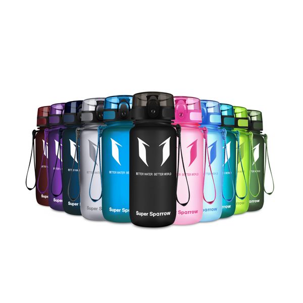 Super Sparrow Sports Water Bottle - 350ml - Non-Toxic BPA Free & Eco-Friendly Tritan Co-Polyester Plastic - For Running, Gym, Yoga, Outdoors and Camping