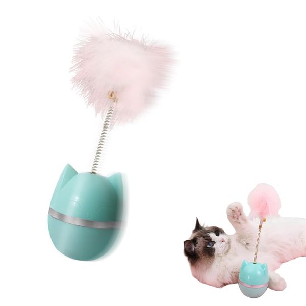 EFYUE Cat Feather Toy Cat Toy Ball 360° Tumbler,with Colorful Feathers and Bells to Attract Your Cat's Attention Novelty Toy (Green)