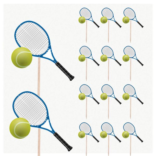 Tennis Racket and Ball Birthday Party Food Cupcakes Picks Decorations Toppers (pack of 14)