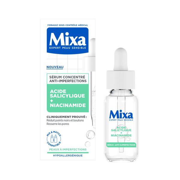 Mixa - Serum Konzentrat gegen Hautunreinheiten – für Haut mit Hautunreinheiten – angereichert mit Salicylsäure und Niacinamid, 30 ml