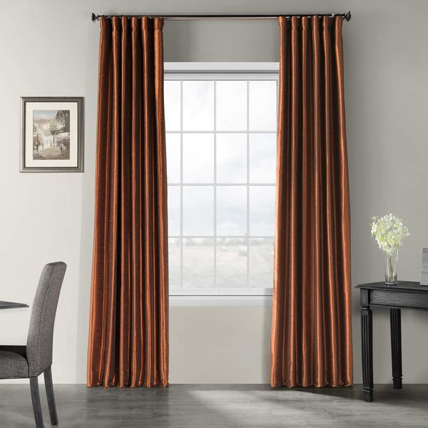 HPD Half Price Drapes PDCH-KBS36-84 Vintage Textured Faux Dupioni Silk Curtain (1 Panel), 50 X 84, Copper Kettle