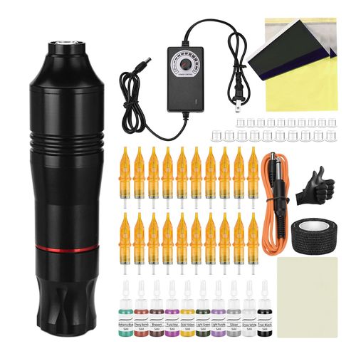 BAMTTOO Complete Rotary Tattoo Machine Gun Kit with 20pcs Cartridges Needles Tattoo Ink Set Regulator Power Supply Tattoo Pen Kits