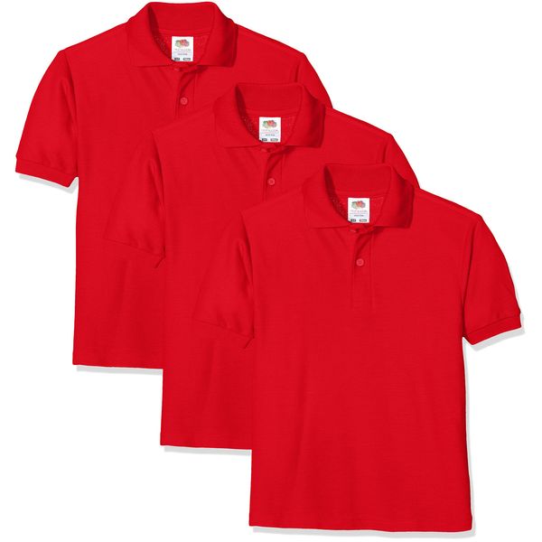 FRUIT OF THE LOOM Unisex Baby Short Sleeve Polo Shirt, Red, 14-15 Years UK